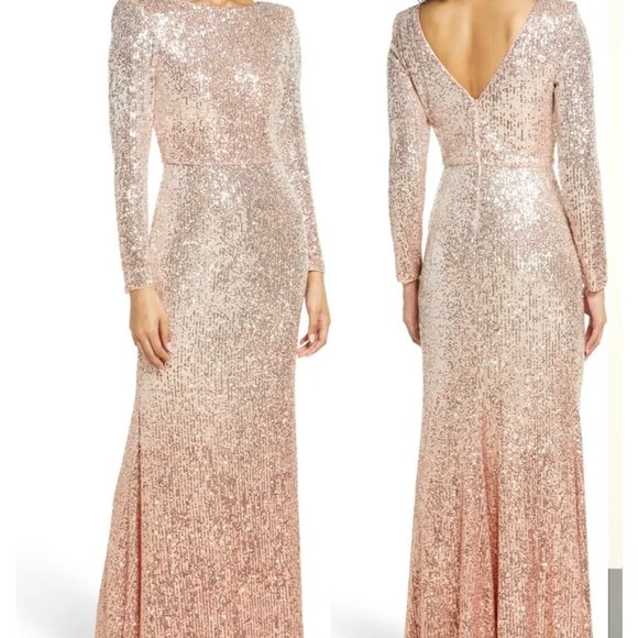 Eliza J Dresses & Skirts - Eliza J Sequin V-Back Long Sleeve Gown